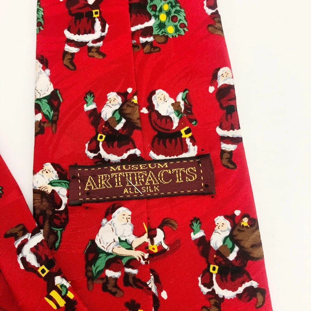 100% Silk Red Santa Christmas Themed Novelty‎ Tie